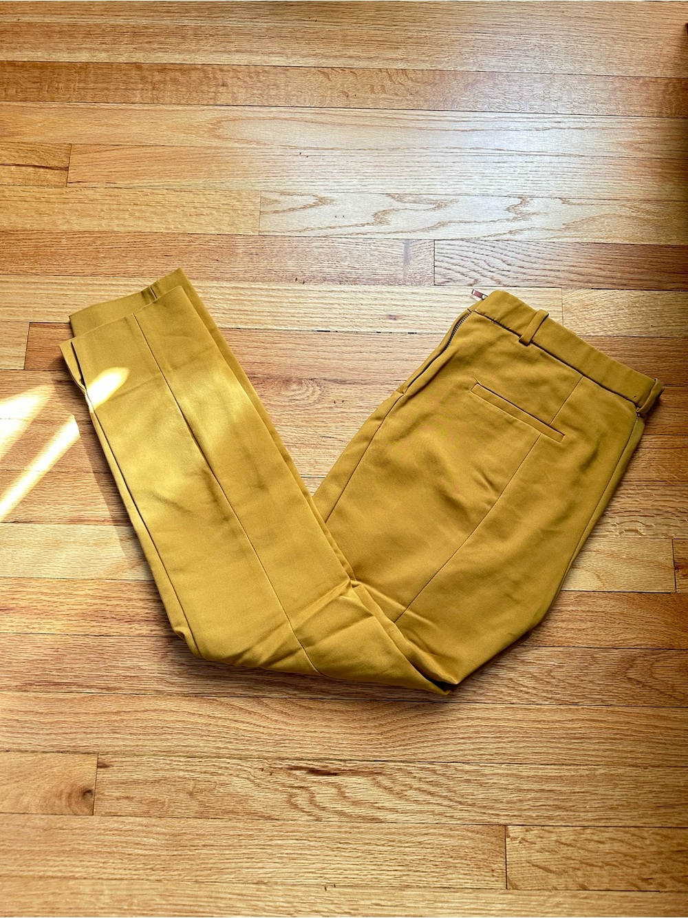 Zara Woman Mustard Brown Stretch Ankle Pants M Side Slit 26” Inseam